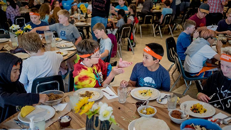 tary CaCRISTA -School Retreat - Boys eating in dining rooom